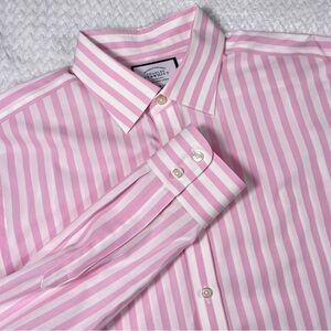 Charles Tyrwhitt Pink And White Striped Dress Shirt Size Large 16.5/35